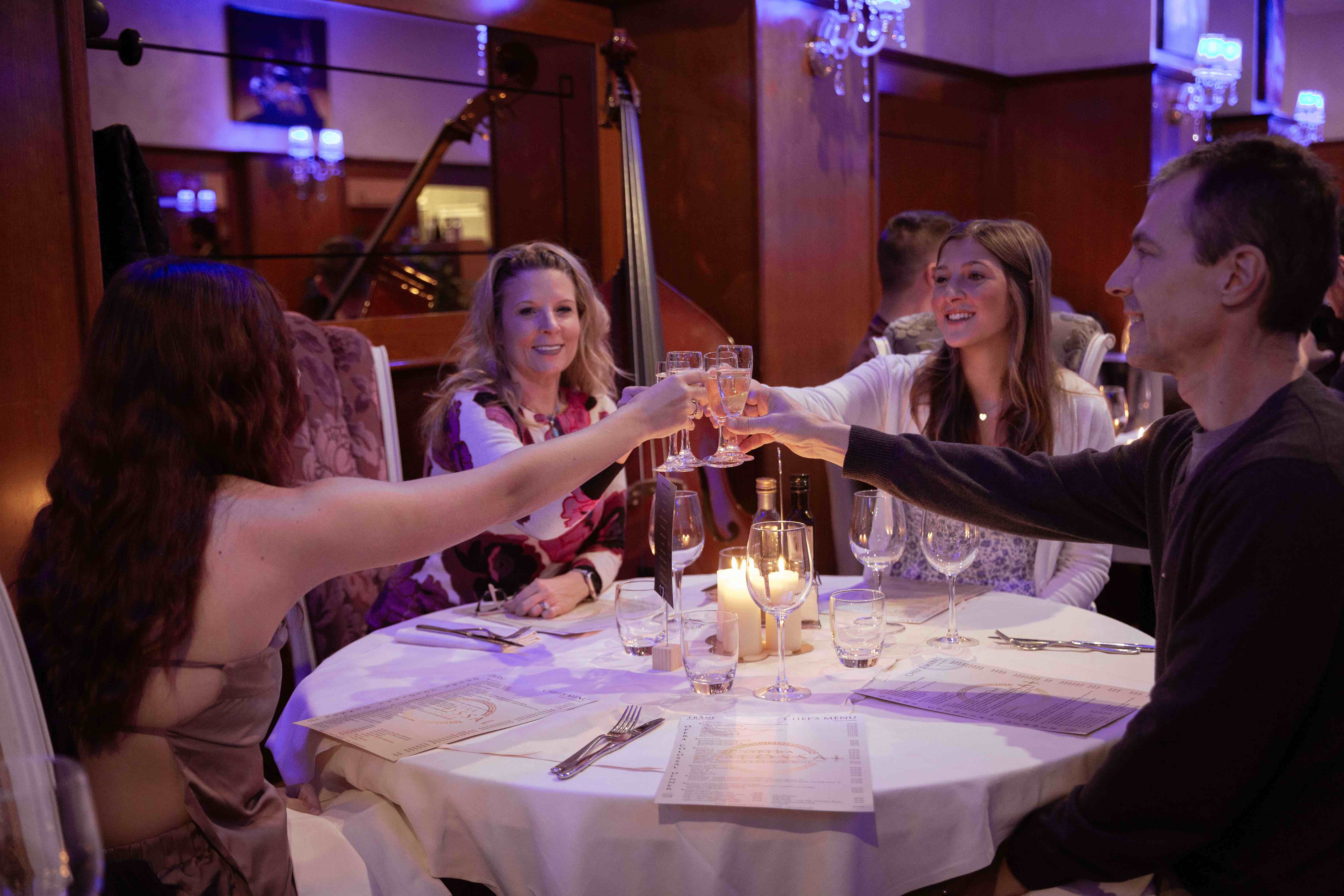 Wine glasses and bottles in elegant setting
